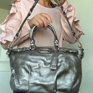 Authentic COACH Madison Sophia Silver Leather Punched OP ART Bag